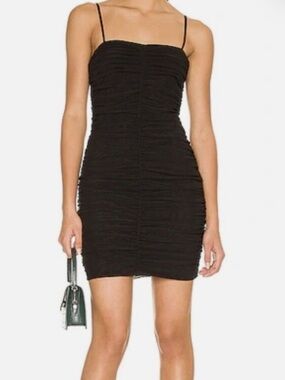 L'AGENCE Black Ruched Spaghetti-Strap Mini Dress
